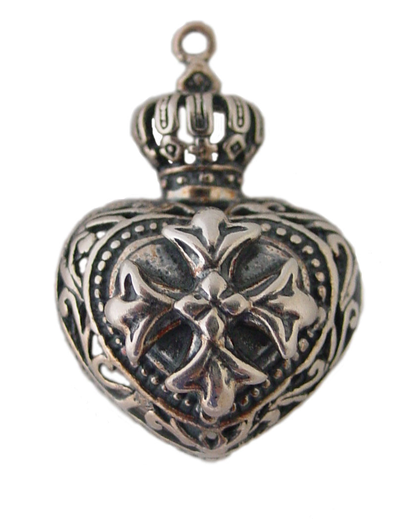 Sterling Silver Heart Cross Crown Pendant Charm